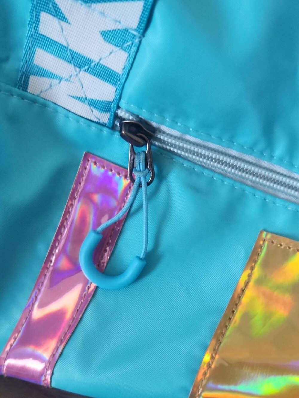 PINK Victoria's Secret Turquoise Duffel with Iridescent Lettering - Picture 2 of 4